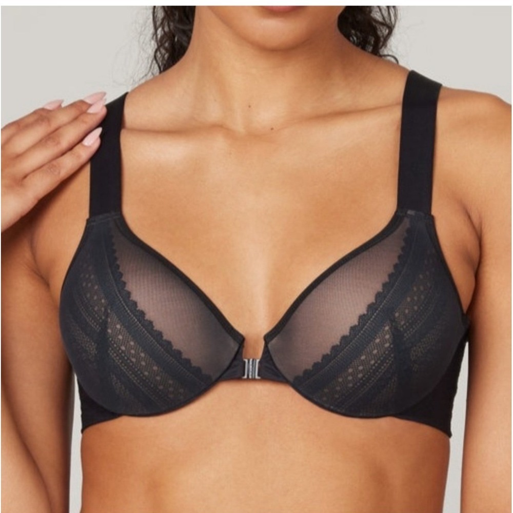 SPANX Bra-llelujah Illusion Lace Bra Womens 38D Black Front Closure